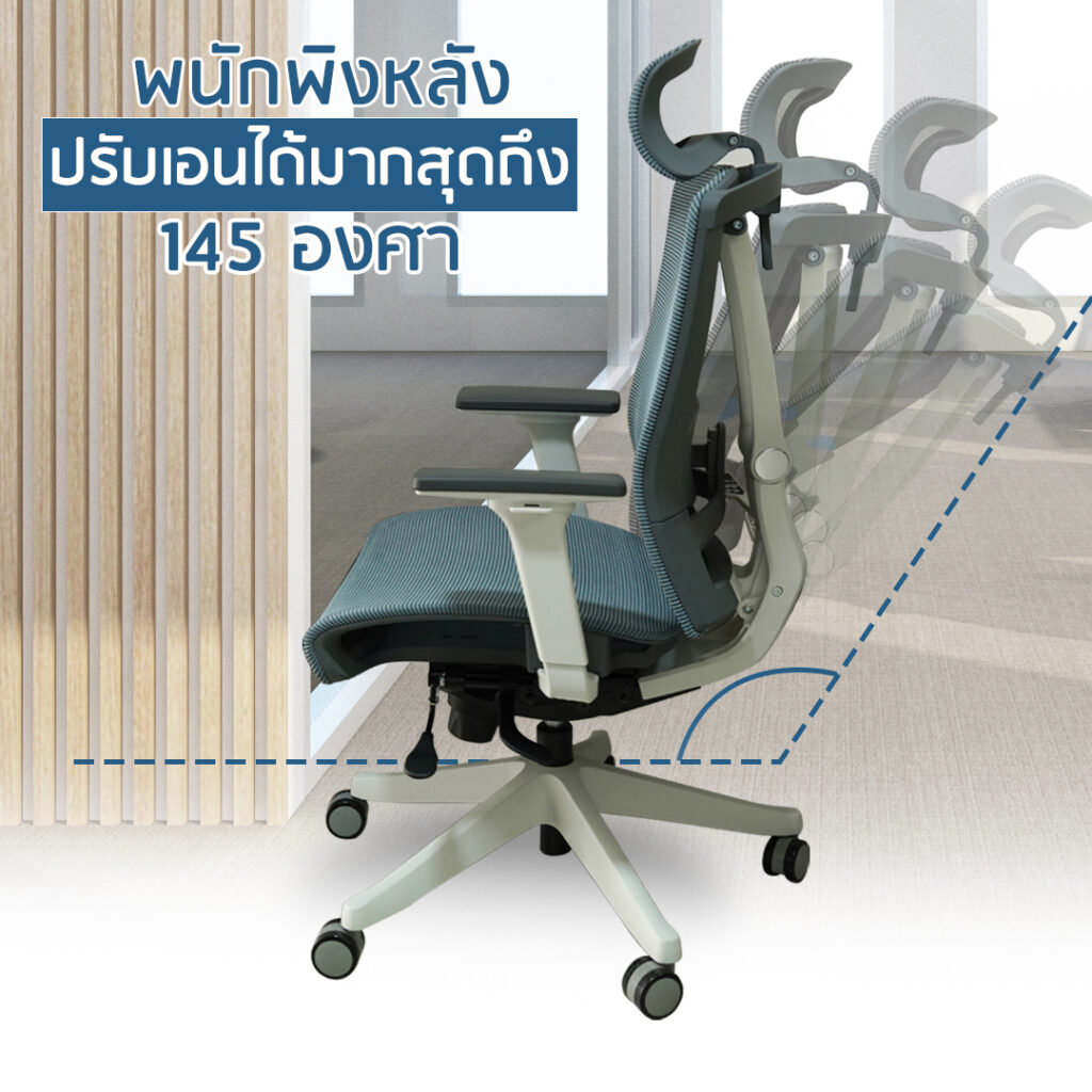 ภาพเก้าอี้ Ergonomic รุ่น Tuli สีดำ เบาะตาข่ายระบายอากาศ พร้อมพนักพิงแขน 6D มุมมองด้านข้าง