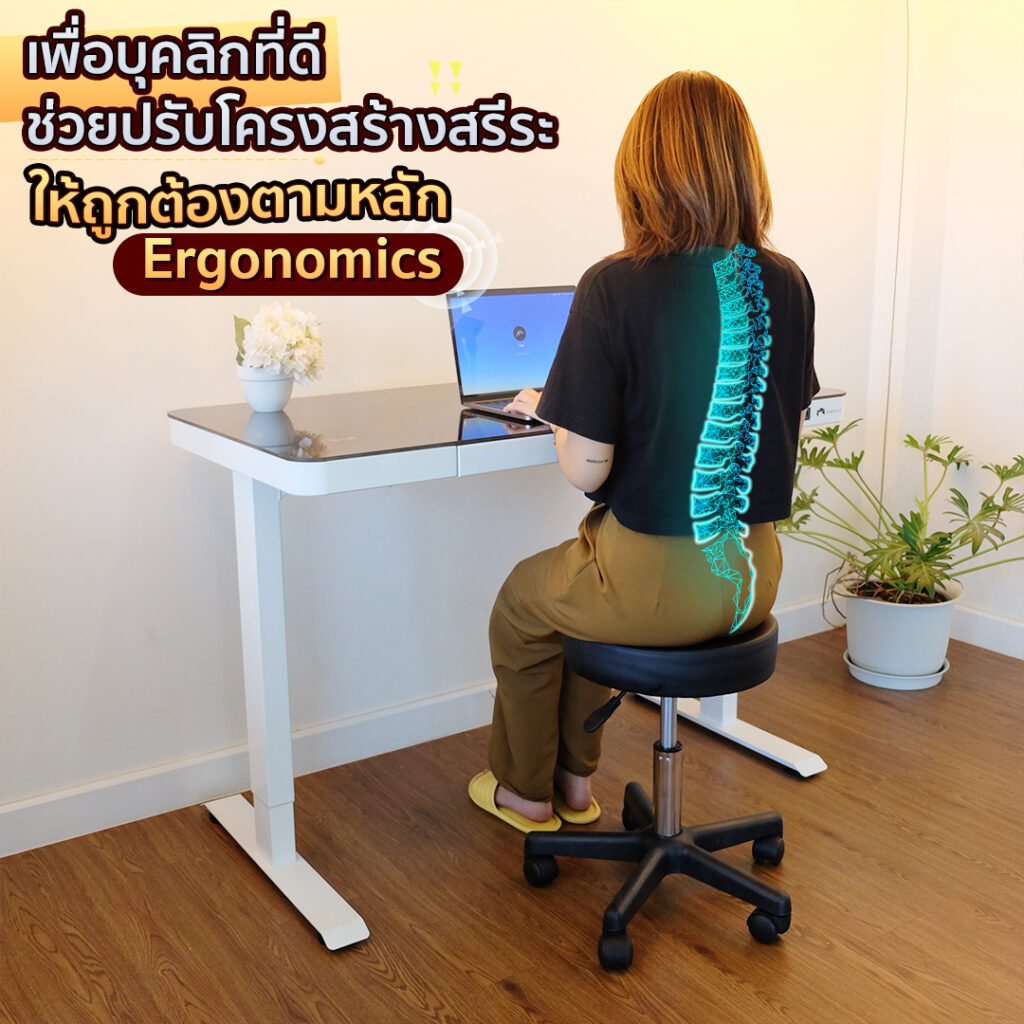 รูปเก้าอี้สตูล Ergonomics รุ่น Round สีดำ ปรับความสูงได้