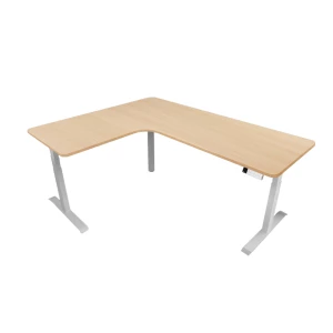 Custom L Desk 3 Legsโต๊ะปรับระดับท็อปตัวแอล ออกแบบตามขนาดที่ต้องการได้ ท็อปไม้ลามิเนต ปรับระดับได้ตั้งแต่ 60-125 CM
