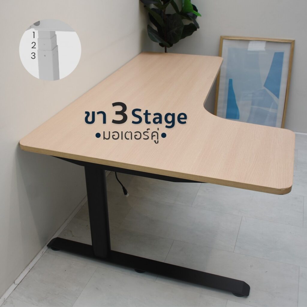 โต๊ะปรับระดับไฟฟ้า DeskSpace L-Shaped สั่งตัด 2 ขา พร้อมท็อปตัว L