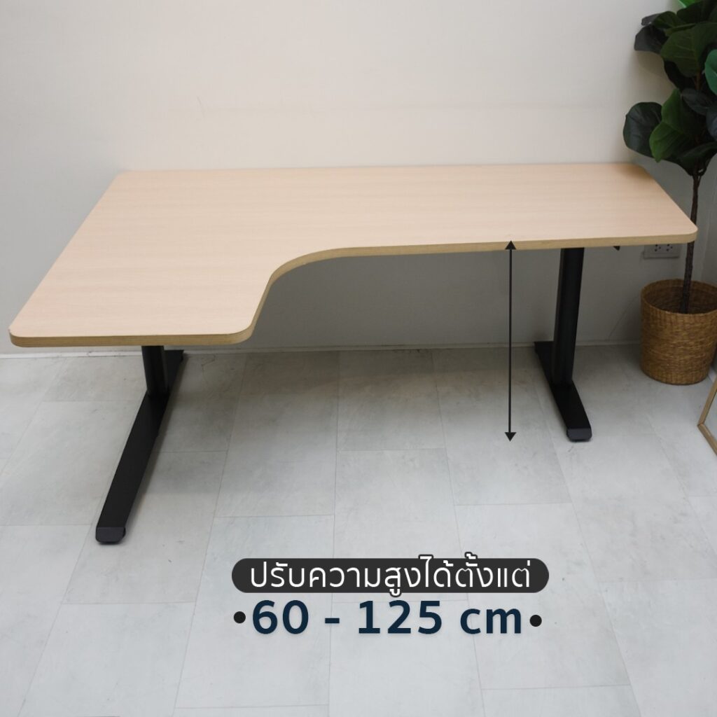 ภาพโต๊ะปรับระดับไฟฟ้า DeskSpace L-Shape สั่งตัด 2 ขา สีดำ/ขาว พร้อมท็อปตัว L กำหนดขนาดได้