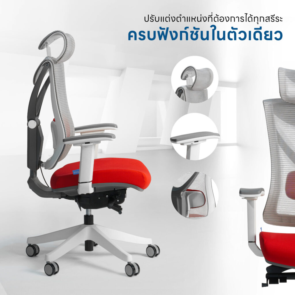 เก้าอี้เพื่อสุขภาพ DeskSpace Tuli Ergonomic Chair พนักพิงตาข่าย Mesh สีดำ ปรับได้