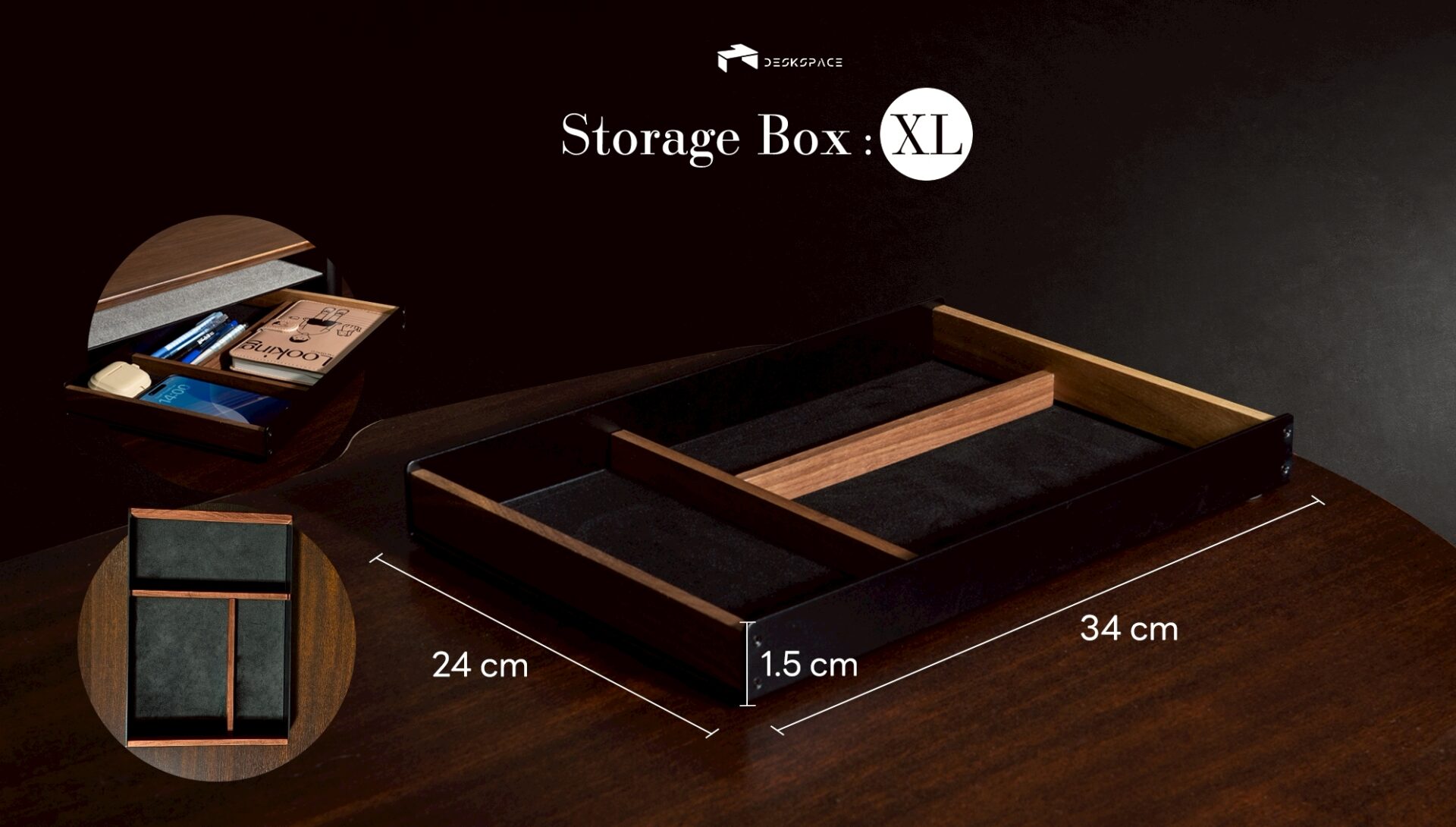 Storage Box : Walnut XL - กล่องเก็บของ มี 3 ช่อง ไซส์ใหญ่ - Image 2