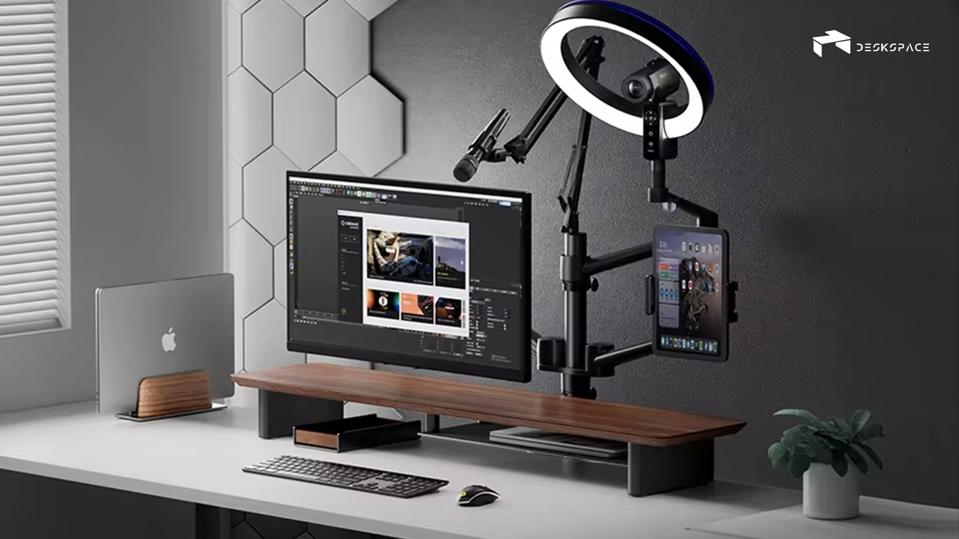 ชั้นวางจอคอมแก้ปวดคอ ไม้แท้ดีไซน์สวย ของแท้ | DeskSpace