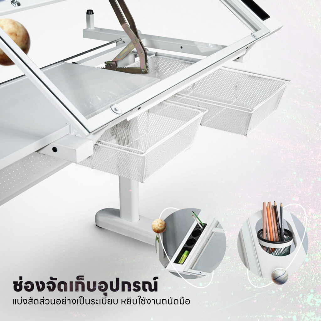 โต๊ะเขียนแบบ DeskSpace Drafting Table ท็อปกระจกเทมเปอร์ ปรับระดับได้ สำหรับสถาปนิกและศิลปิน