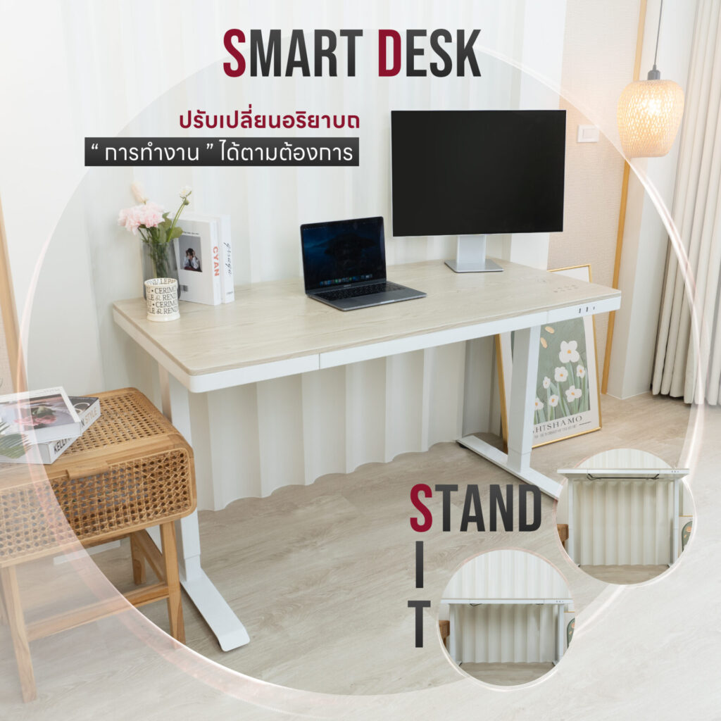 โต๊ะปรับระดับไฟฟ้า DeskSpace รุ่น Wireless Charger Smart Desk ท็อปกระจกเทมเปอร์ พร้อมแท่นชาร์จไร้สาย