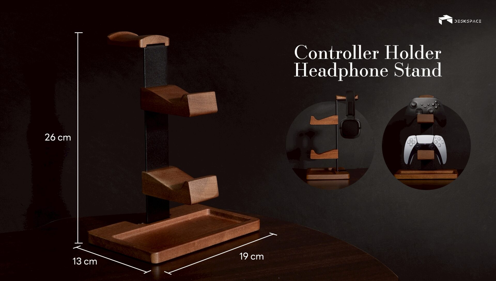 Controller Holder Headphone Stand Walnut - ขาตั้งจอยเกม หูฟัง - Image 2